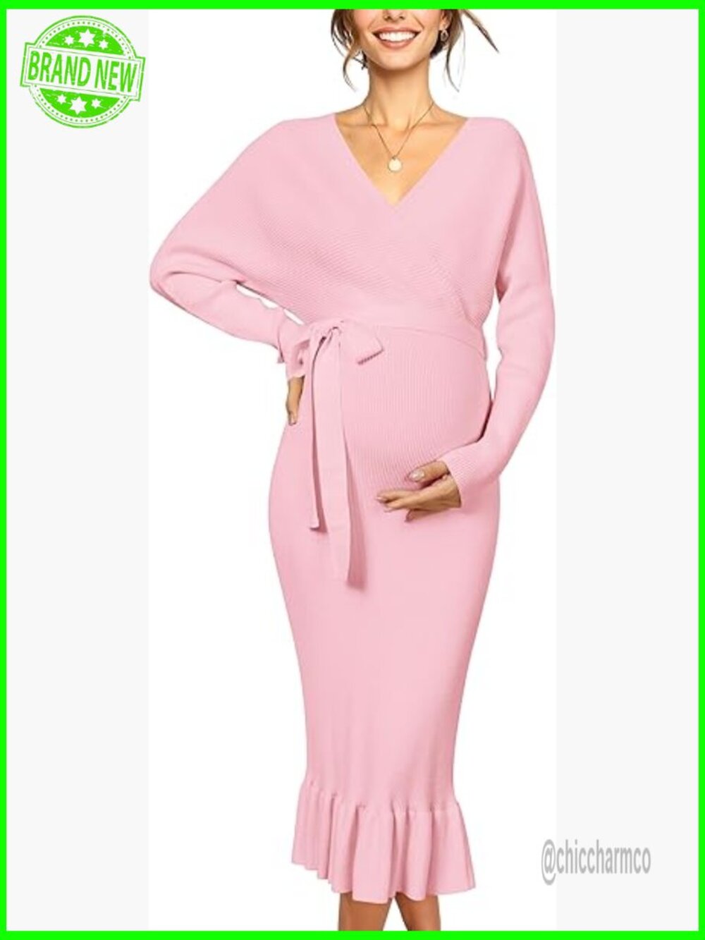 Maternity Nursing Dress Fishtail Maxi V-Neck Long Sleeve Formal
